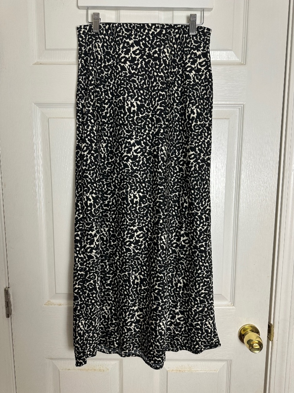 A New Day Black Leopard Print Maxi Skirt Women Size S Modest Office Animal Print